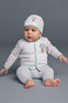 3 Pcs Newborn Baby Ferozi Cute Animal Cartoon Print Long Sleeve Body Suit with Hat, Comfortable Spring And Autumn Outdoor Wear BS6409H